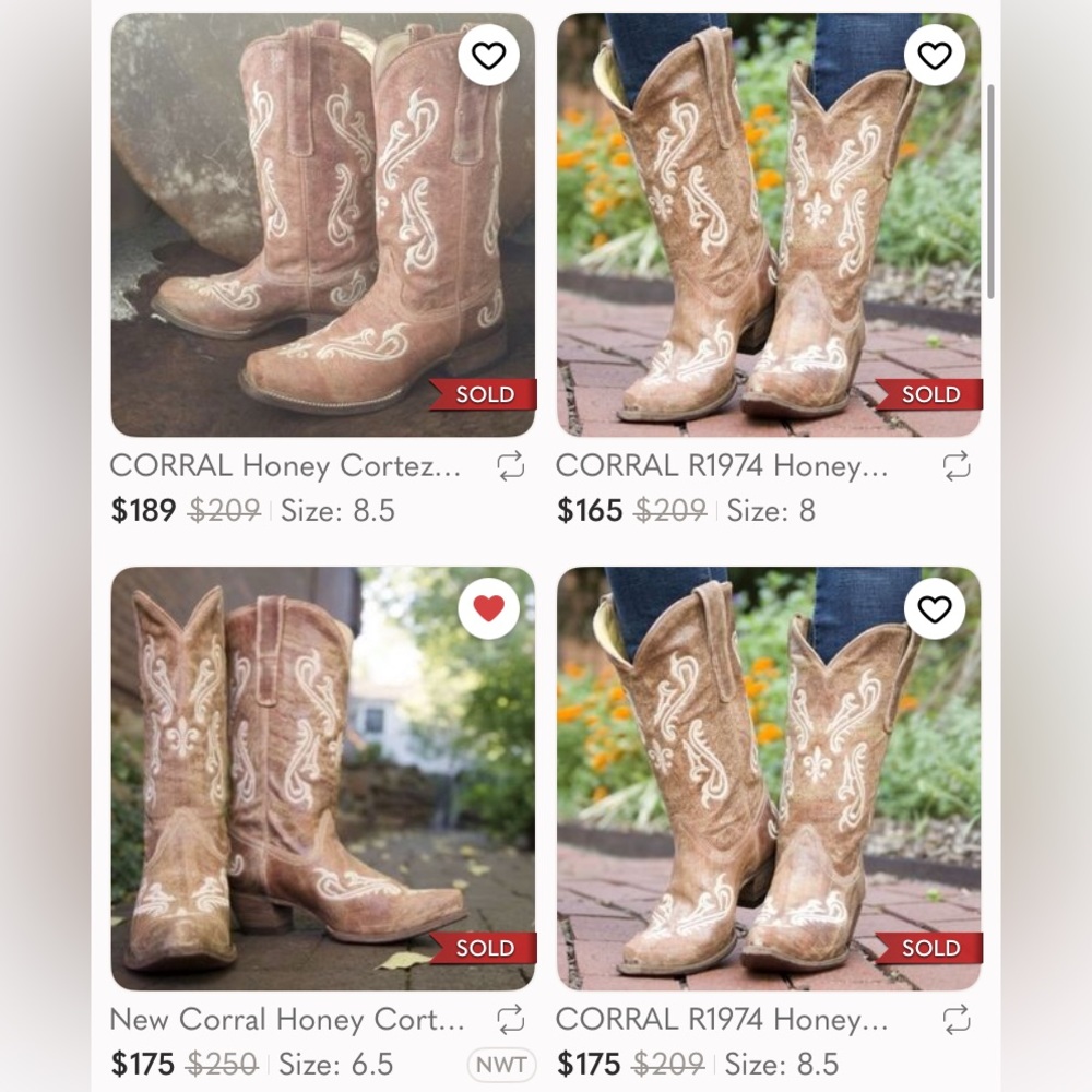 CORRAL Honey Cortez Ivory Scroll fleur de lis Cowboy Western Boots Womens 10 Tan - Picture 14 of 16